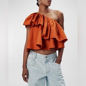 Ronny Kobo Ruffled One-Shoulder Top